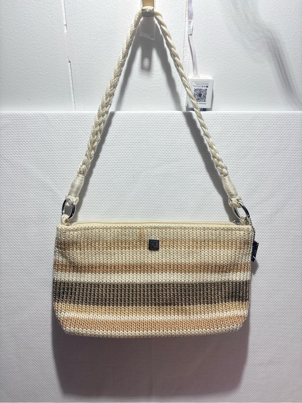 The Sak Striped Woven Shoulder Bag in Cream and Brown Tones